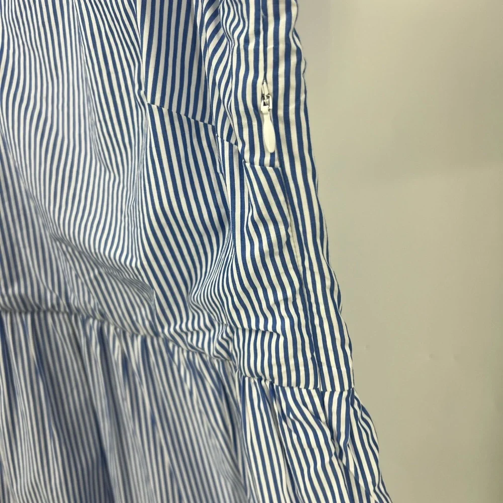 J. Crew | Ruffleneck tiered seersucker, sidezip, popover dress L